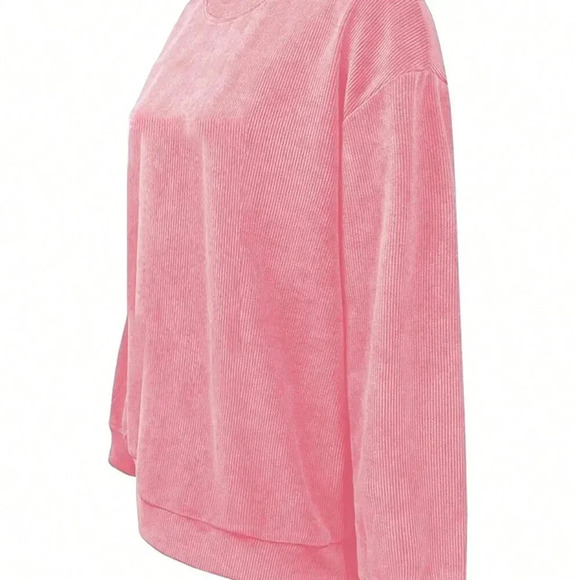 Pink Casual Women's Minimalist Crew Neck Long Sleeve Sweatshirt - Picture 3 of 4